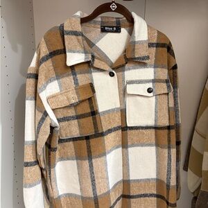 Blue B Women's Utility Jacket - Tan, White, and Black Plaid